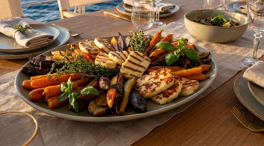 Roots & Vines — grilled halloumi and garden platter